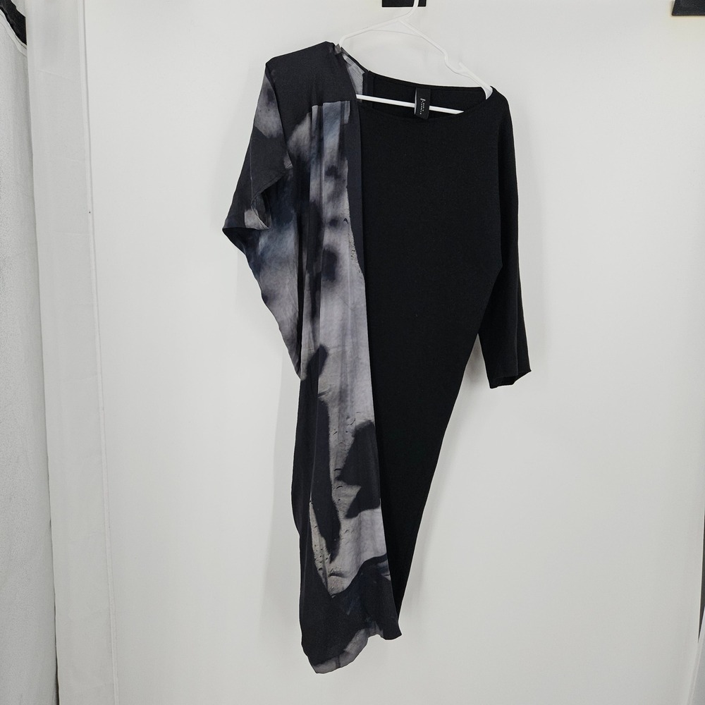 Zero + Maria Cornejo Tunic Dress Black Blue Tie Dye Asymmetric Lagenlook Size 10